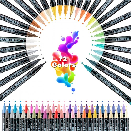 اقلام ماركر اكريليك 72 لون راسين لجميع الاسطح برأس دقيق ورأس نقطي